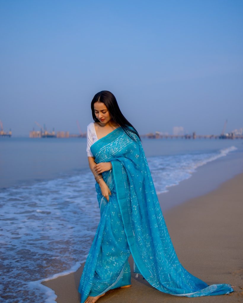 Aarushi Baruah's beach saree photoshoot