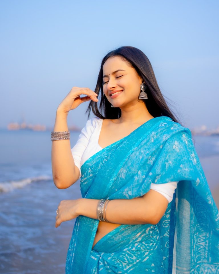 Aarushi Baruah's beach saree photoshoot
