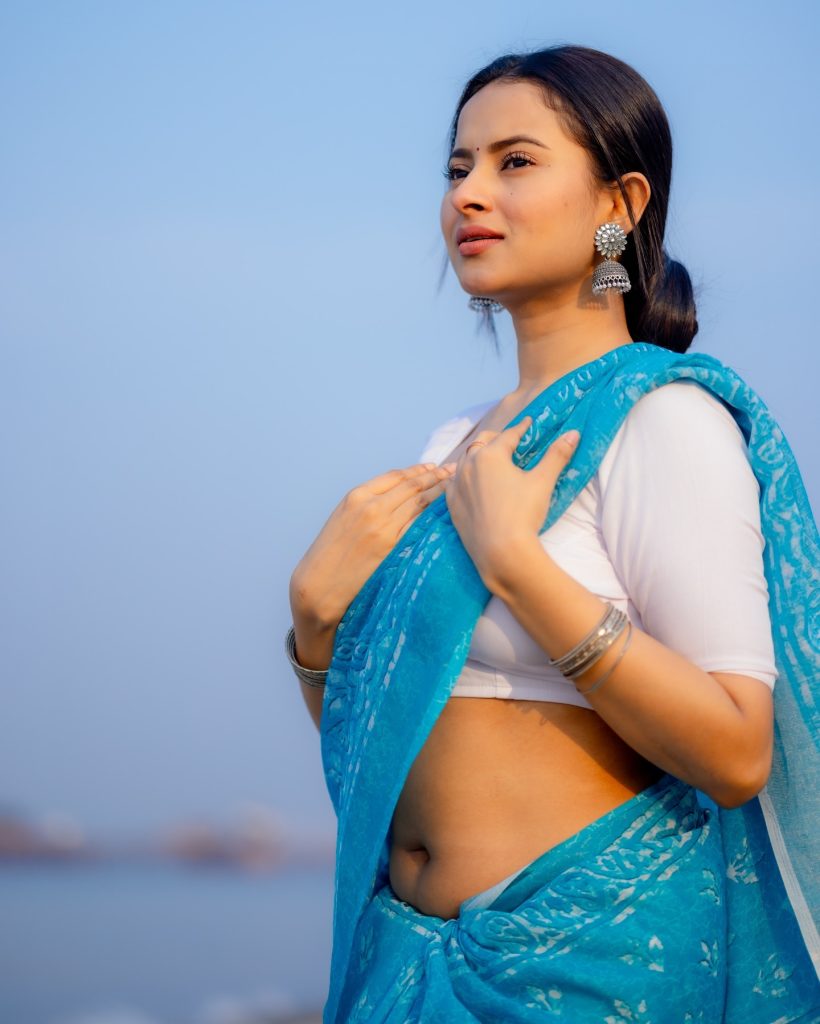 Aarushi Baruah's beach saree photoshoot