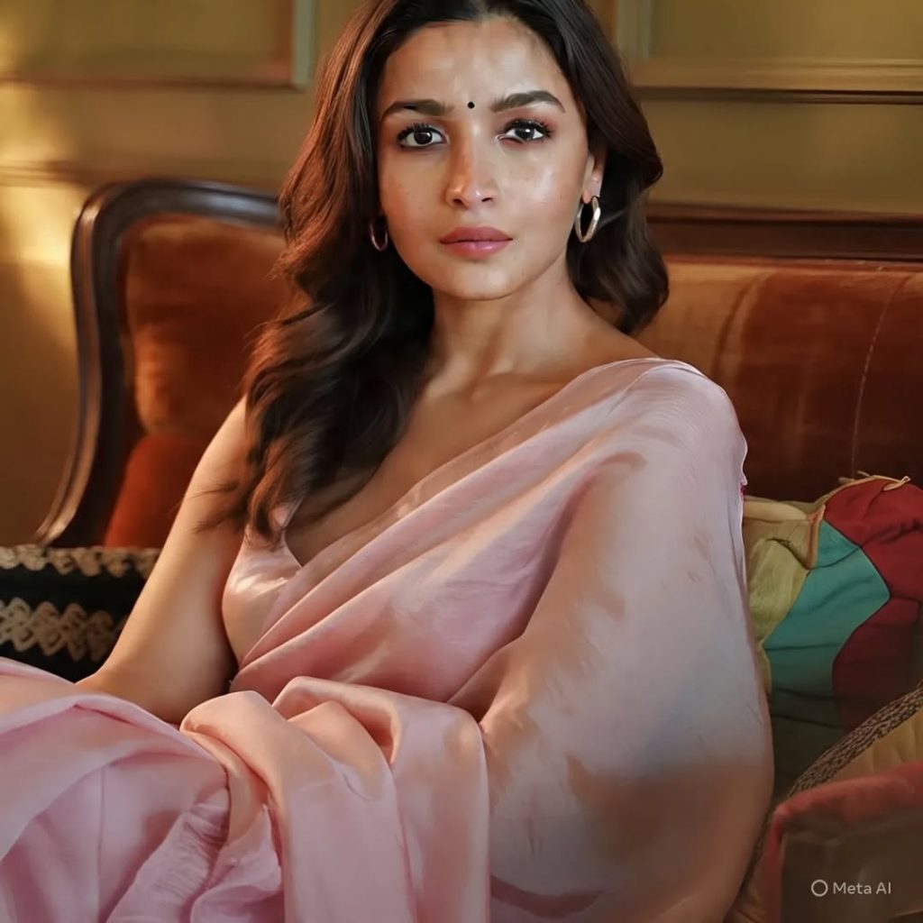 Alia Bhatt wearing elegant pink saree with traditional styling