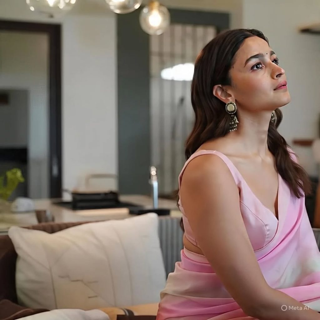 Alia Bhatt wearing elegant pink saree with traditional styling