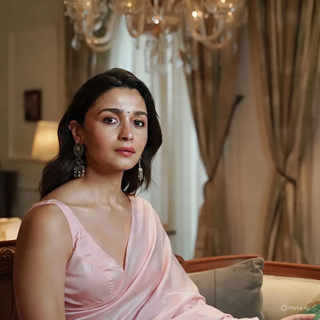 Alia Bhatt wearing elegant pink saree with traditional styling