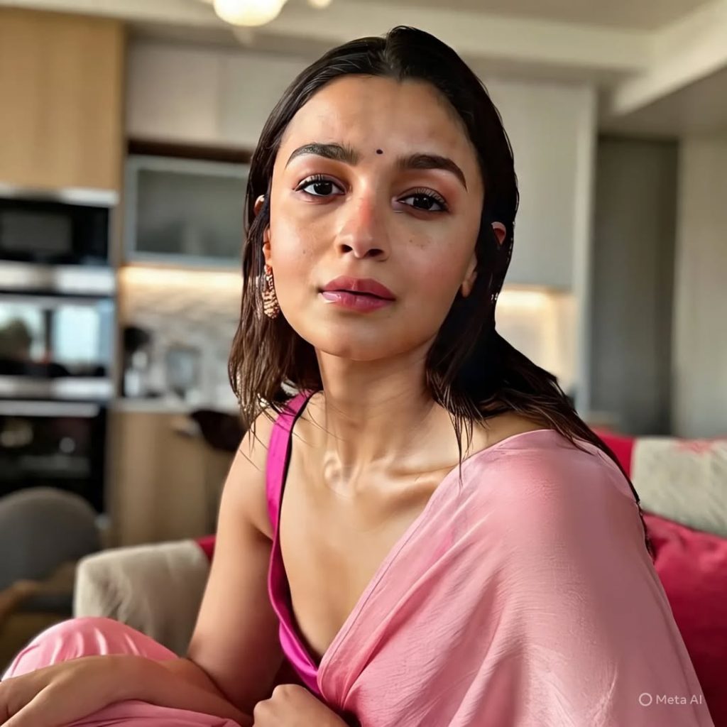 Alia Bhatt wearing elegant pink saree with traditional styling