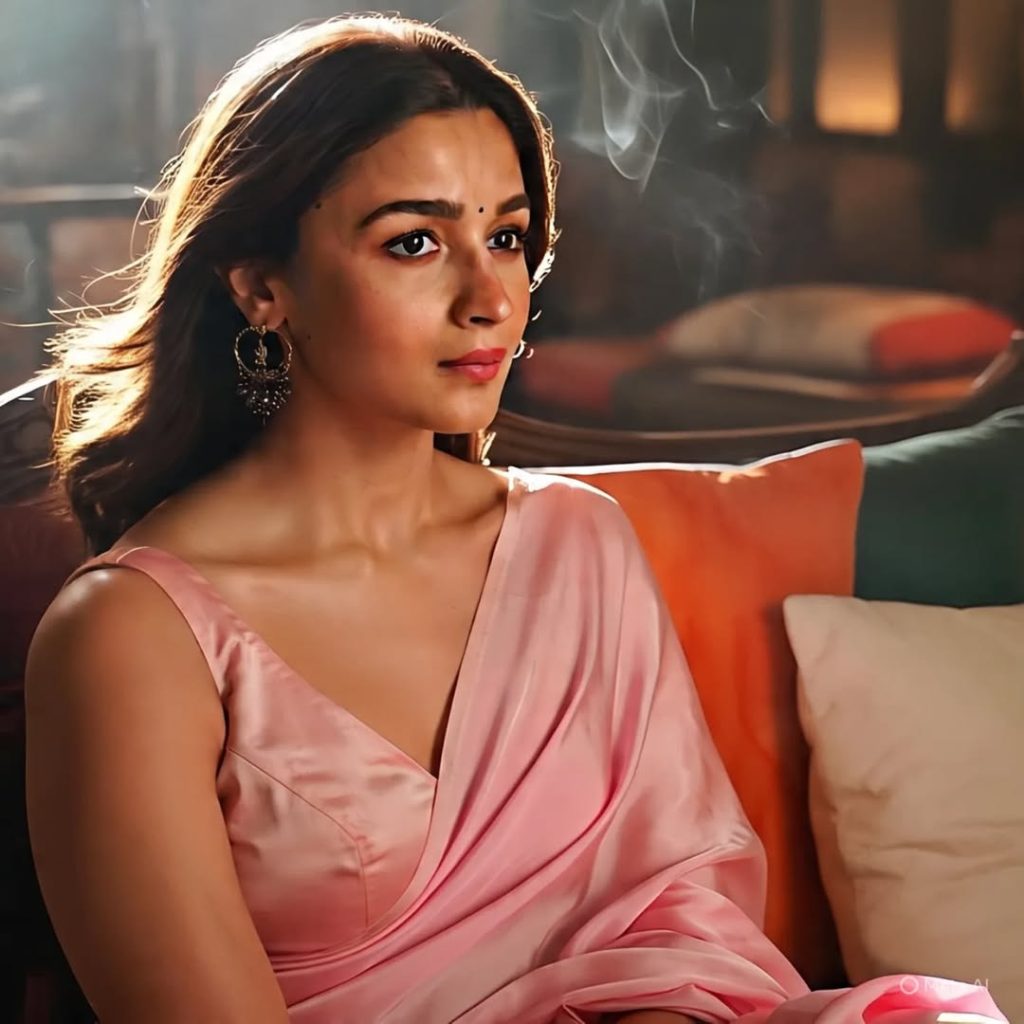 Alia Bhatt wearing elegant pink saree with traditional styling