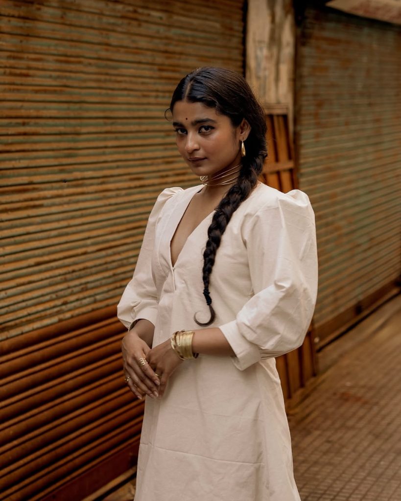Chaithra J Achar's complete white dress casual look