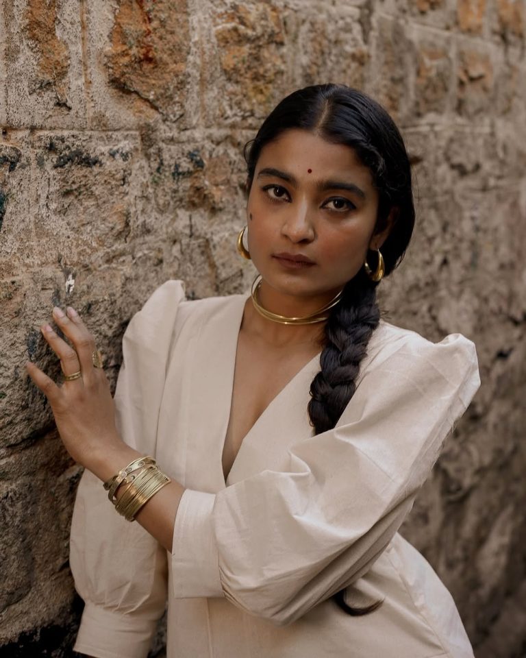 Chaithra J Achar's complete white dress casual look