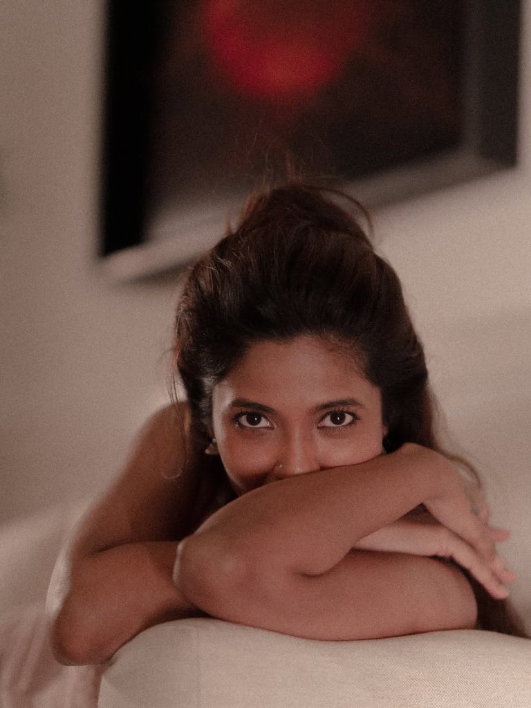 Keerthi Pandian posing confidently in trendy shorts