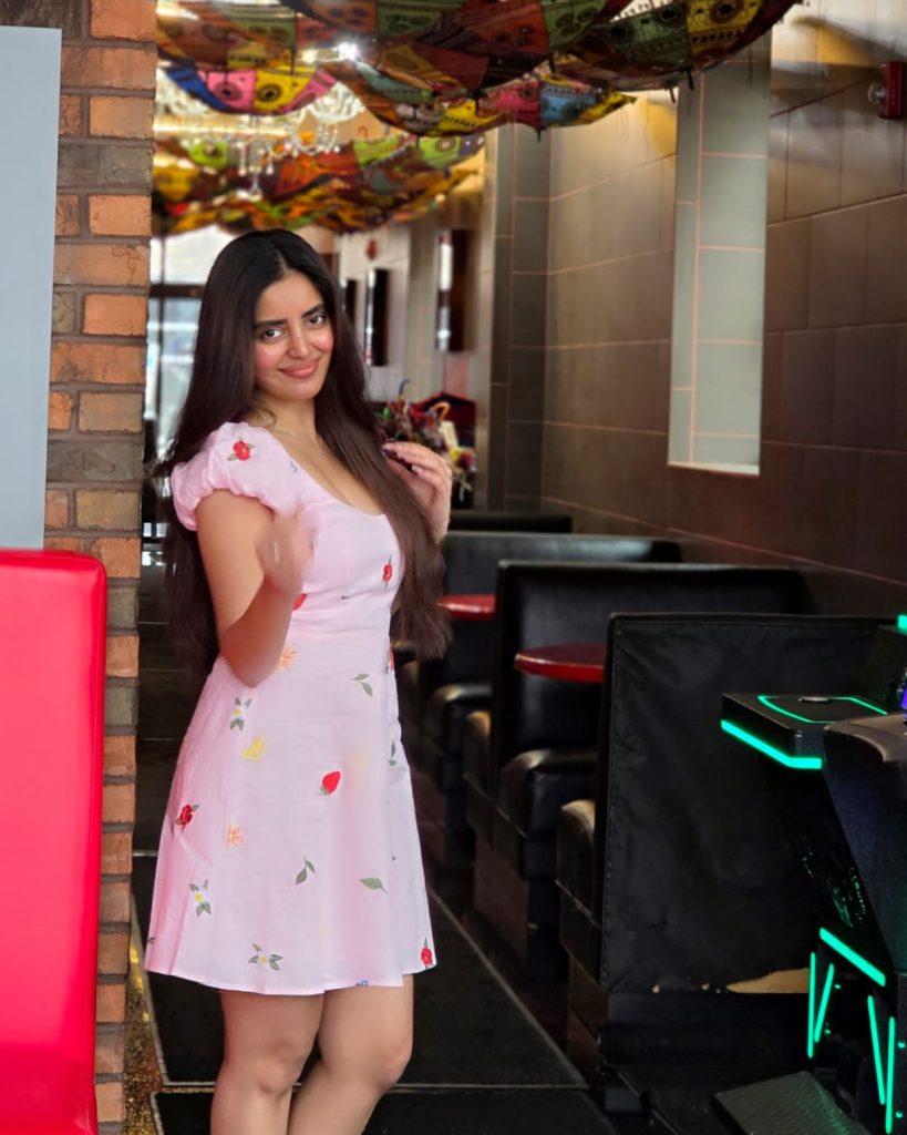 Kushitha Kallapu wearing beautiful pink dress in elegant photoshoot