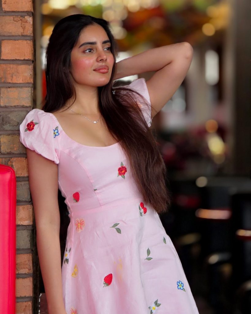 Kushitha Kallapu wearing beautiful pink dress in elegant photoshoot