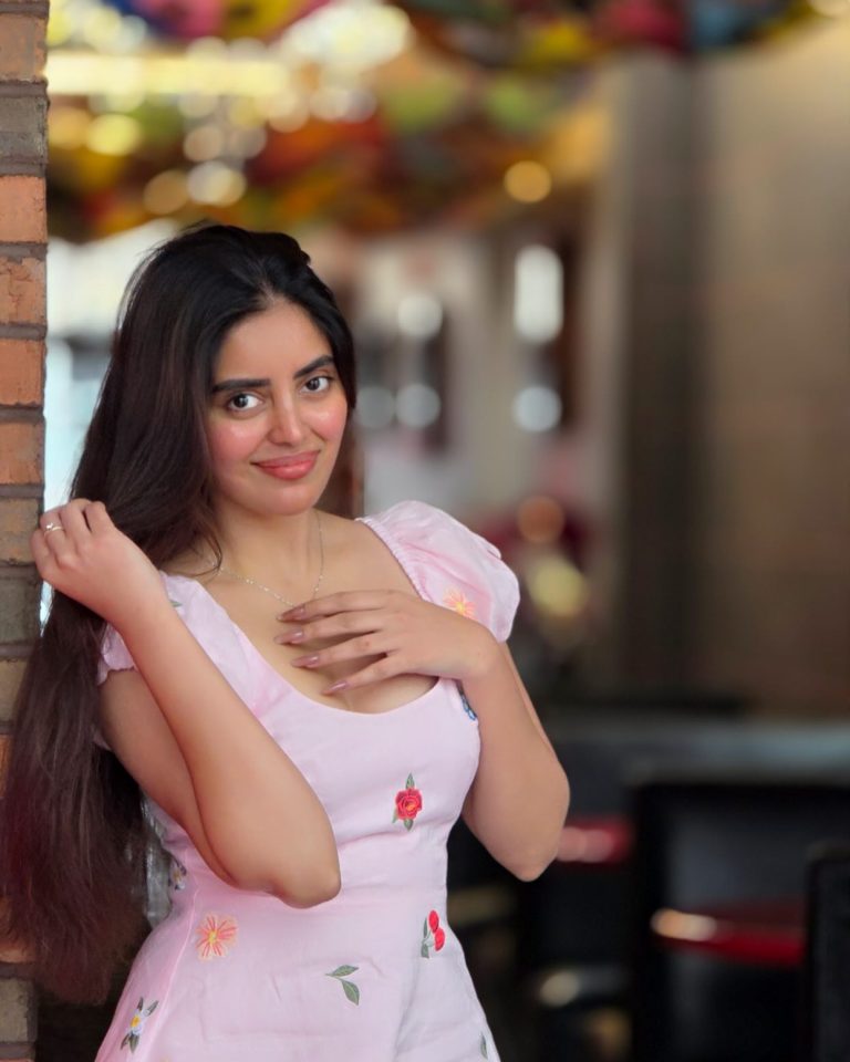 Kushitha Kallapu wearing beautiful pink dress in elegant photoshoot