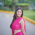 Kushitha Kallapu glamorous traditional style in pink saree