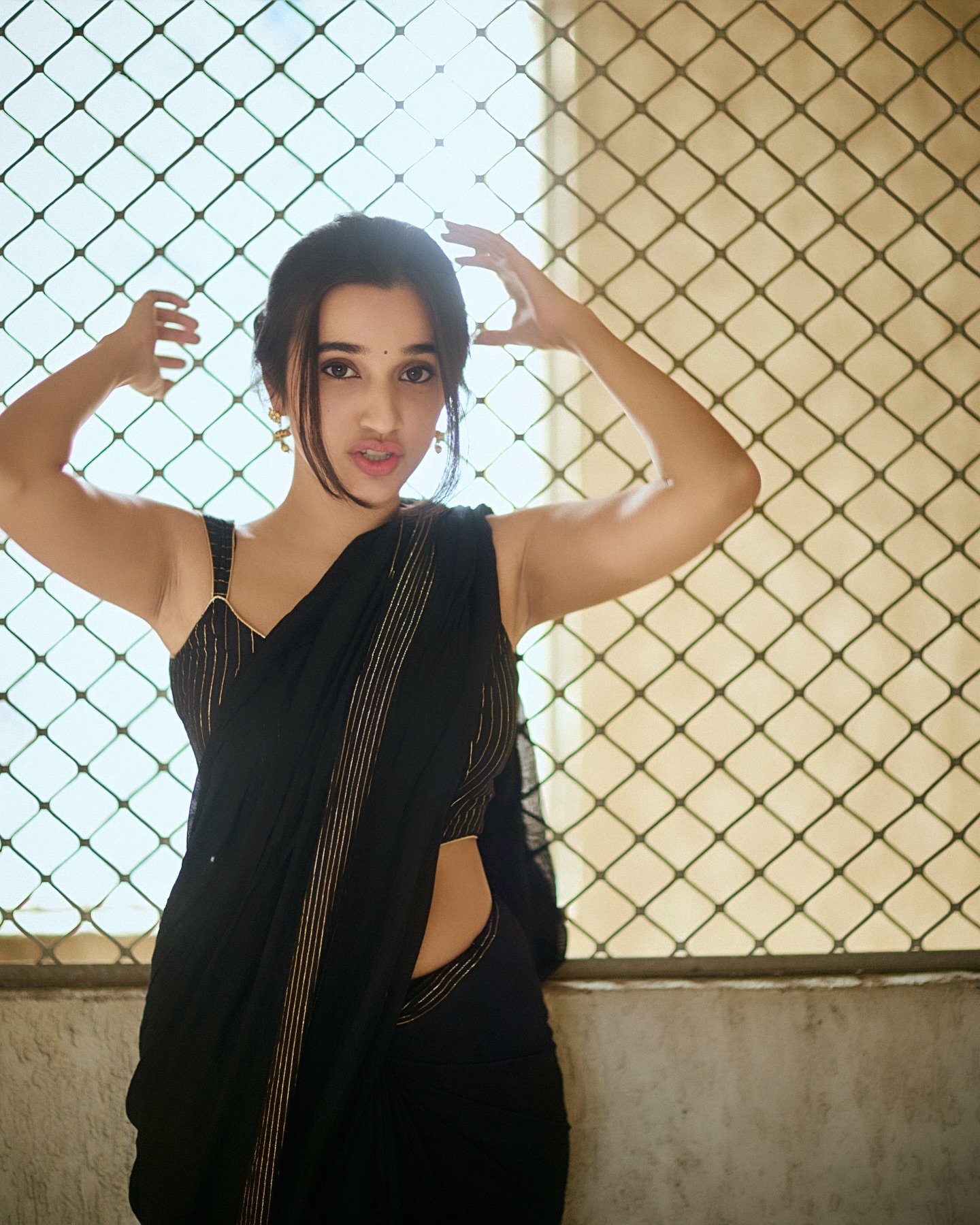 Nuveksha Hot Looking Photos in Black Saree (39)