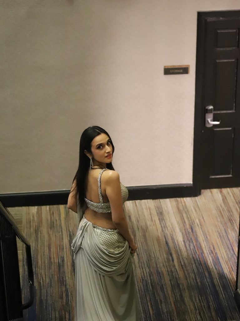 Nuveksha dressed glamorously for party in stylish outfit