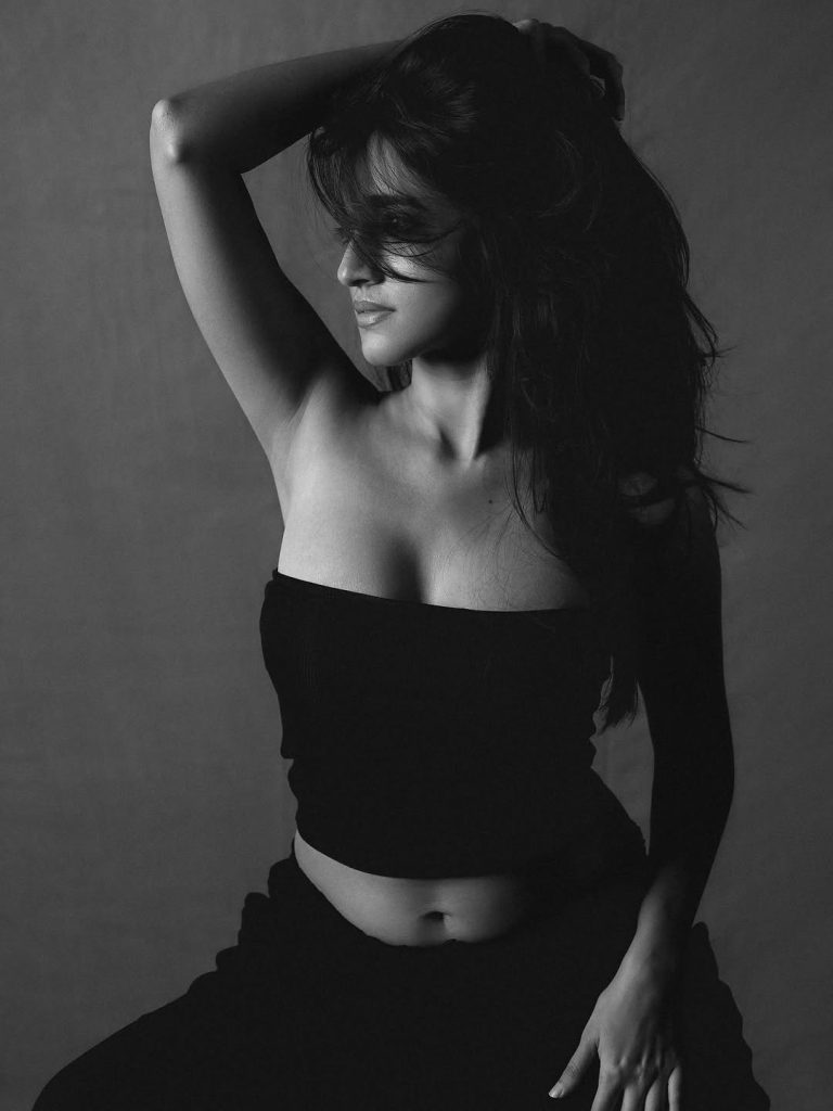 Nuveksha's striking contrast makeup for monochrome shoot