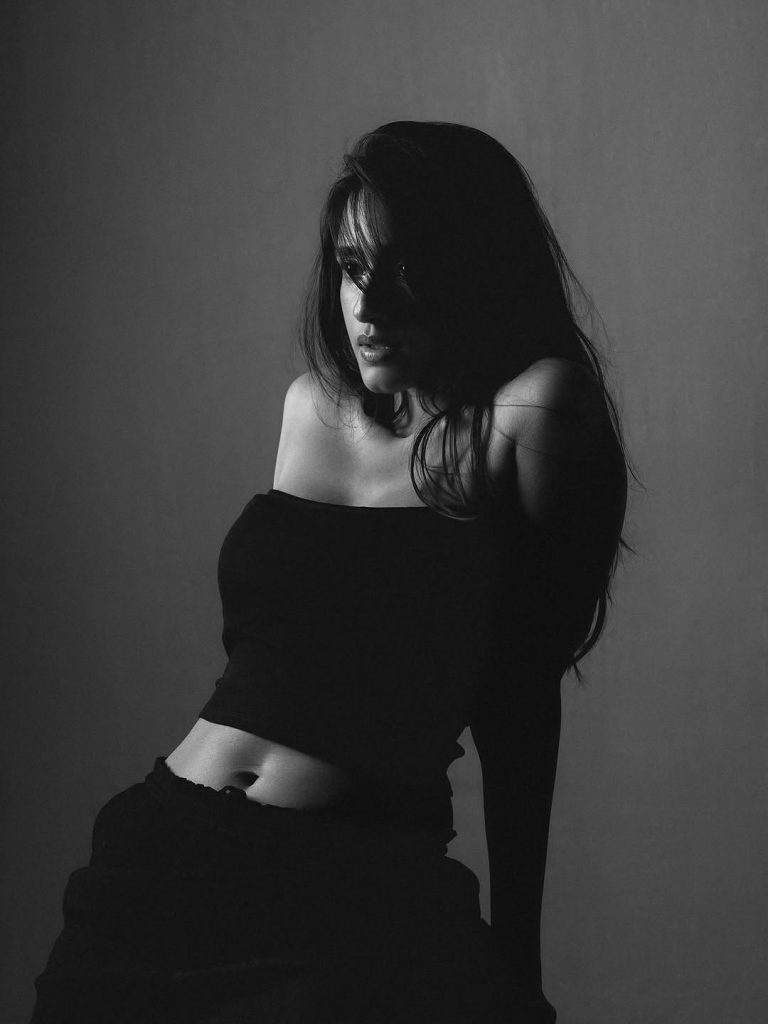 Nuveksha in elegant black and white themed professional photoshoot