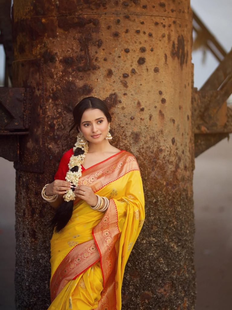 Sunshine yellow saree radiates positivity in Aarushi Baruah's bright portrait