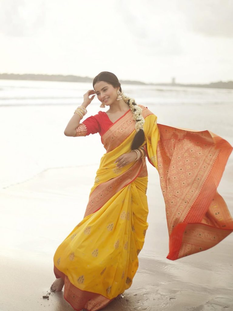 Sunshine yellow saree radiates positivity in Aarushi Baruah's bright portrait