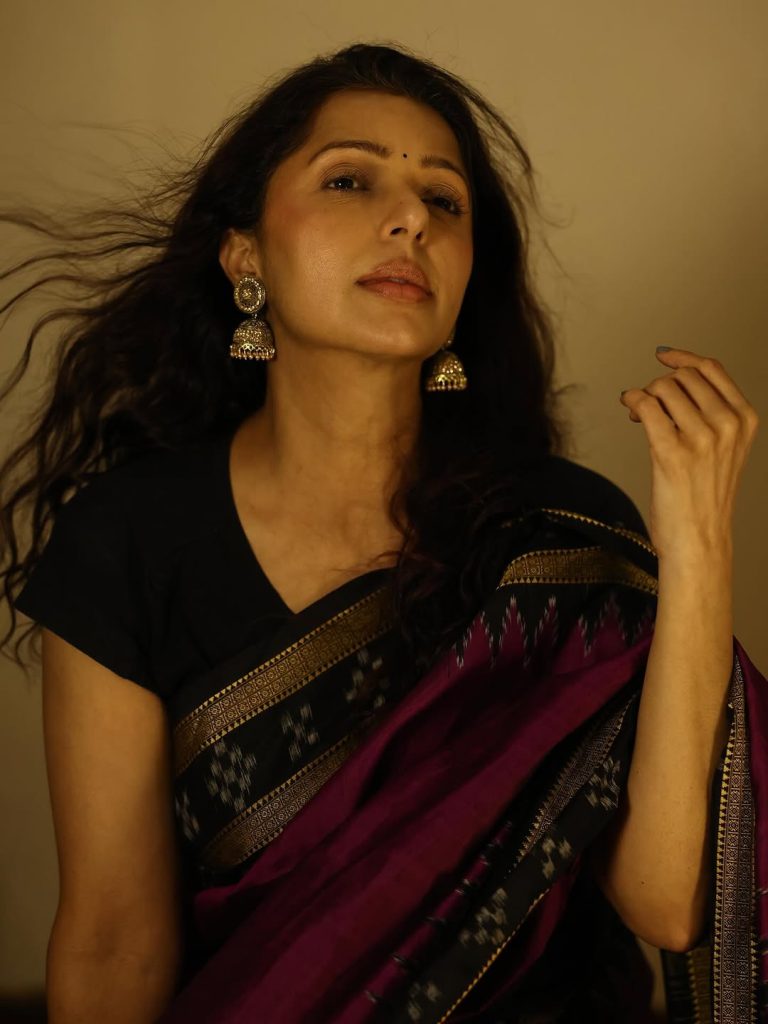 Majestic maroon draping showcases Bhumika Chawla's timeless beauty