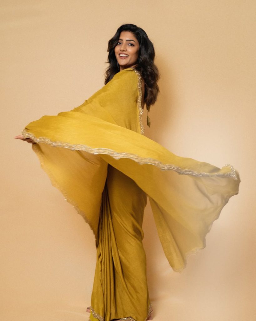 Elegant saree styling creates sophisticated grace for Eesha Rebba's portrait