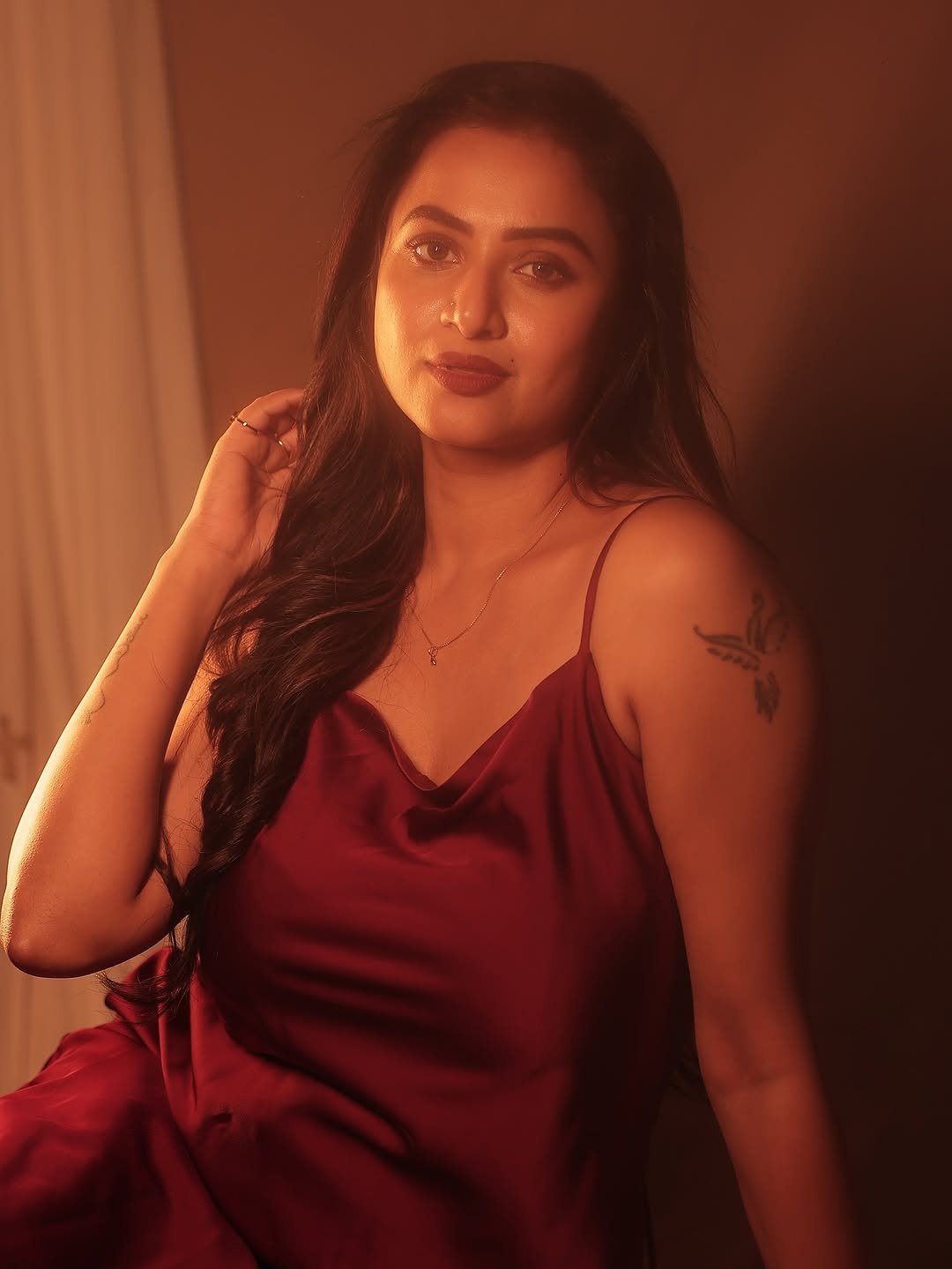 Janani Ashok Kumar in a draped satin slip dress (4)