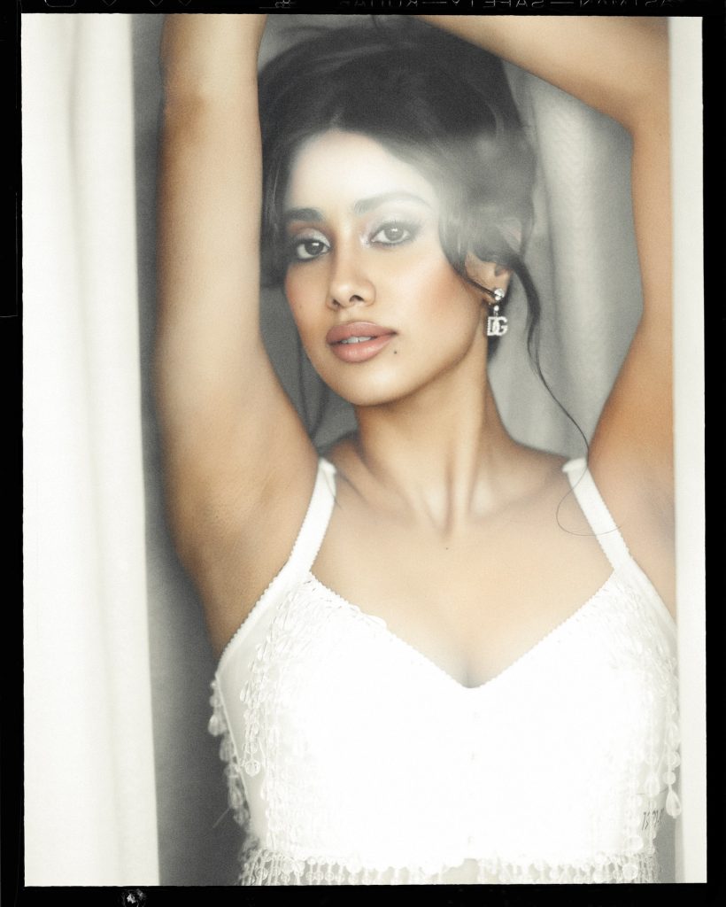 Artistic black and white photography captures Janhvi's timeless beauty