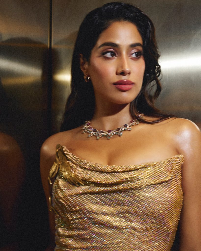Janhvi embodies royal sophistication in stunning golden evening wear
