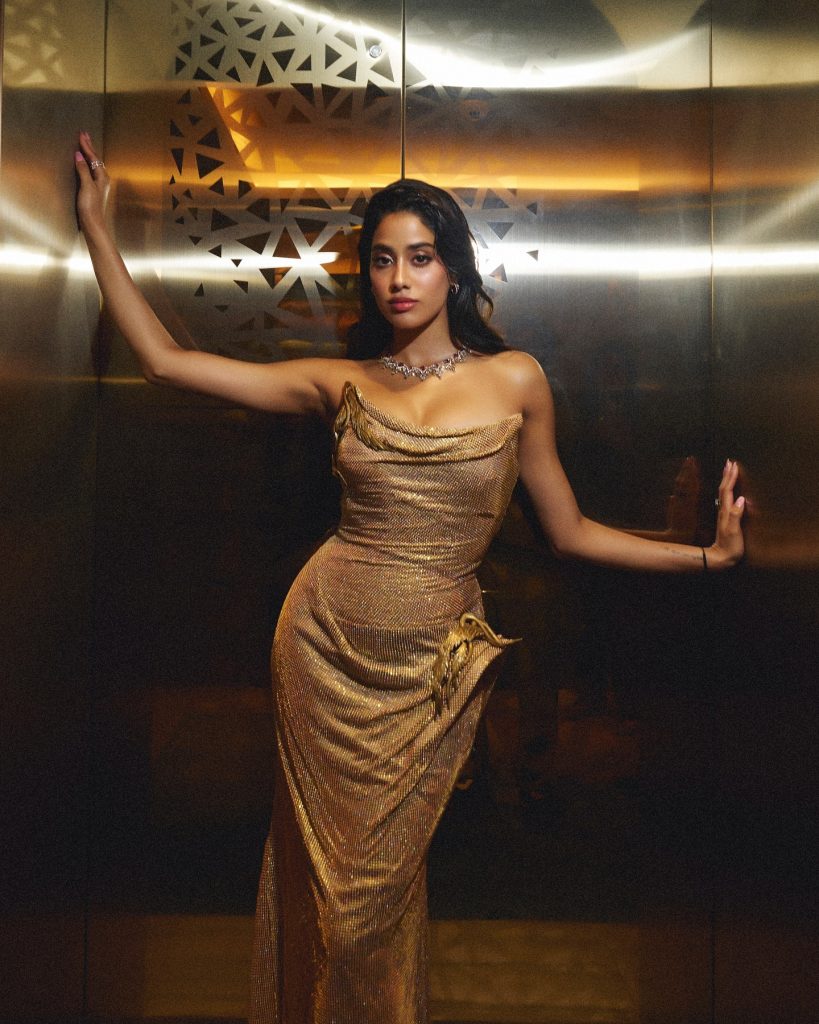 Janhvi embodies royal sophistication in stunning golden evening wear