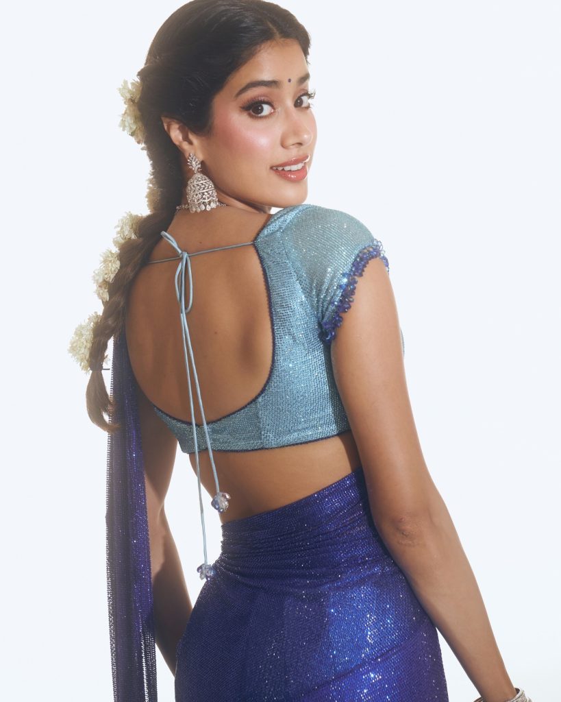 Janhvi embodies cultural grace in elegant blue saree ensemble