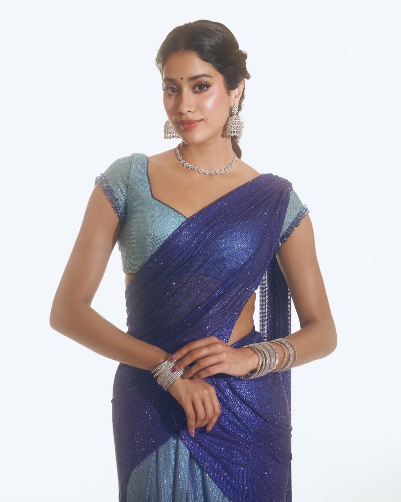 Janhvi embodies cultural grace in elegant blue saree ensemble