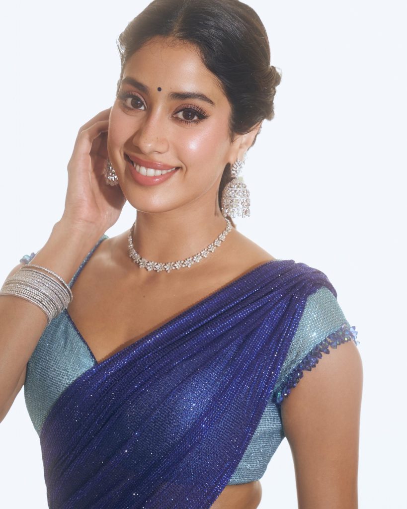 Janhvi embodies cultural grace in elegant blue saree ensemble