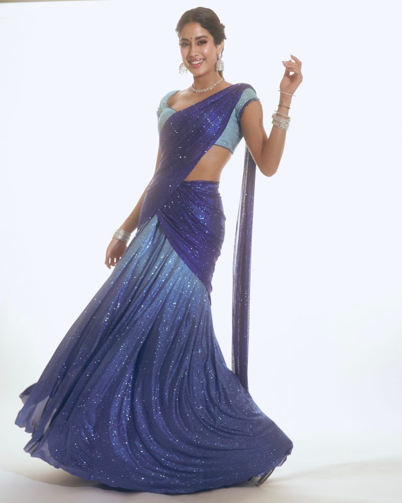 Janhvi embodies cultural grace in elegant blue saree ensemble