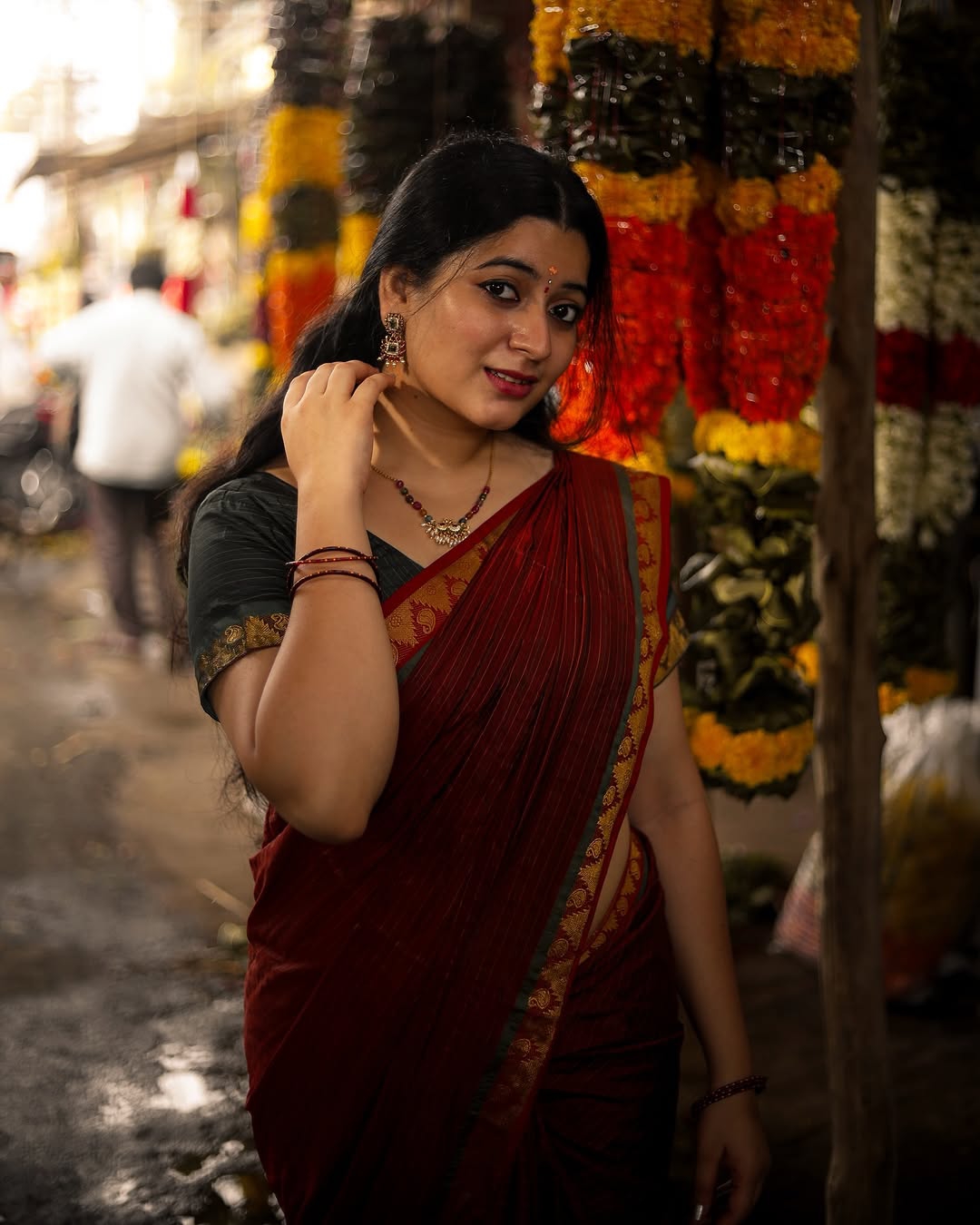 Charming maroon traditional wear reflects Kanduri Sudha's sweet personality