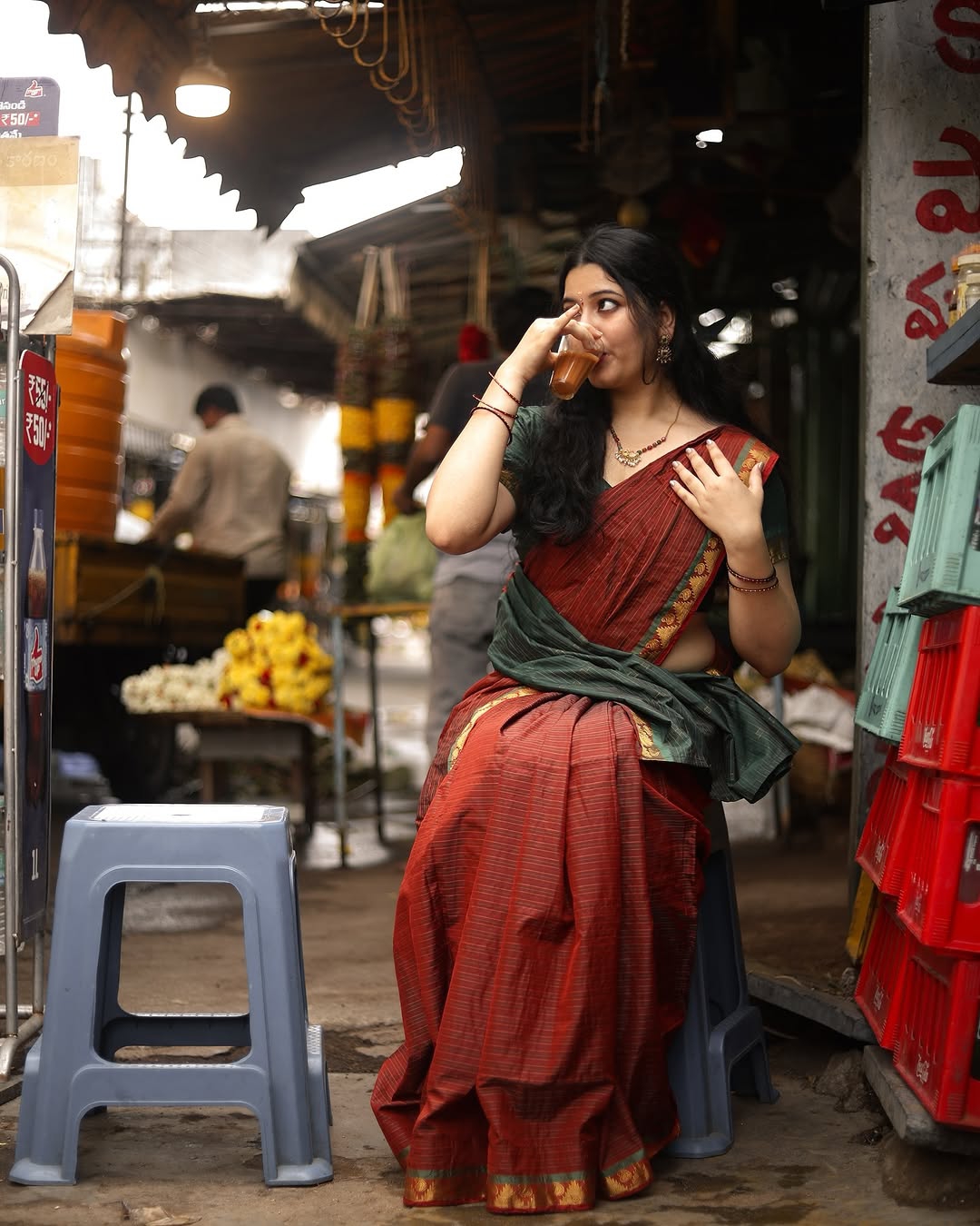 Charming maroon traditional wear reflects Kanduri Sudha's sweet personality