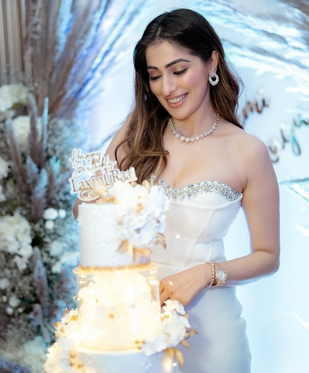 Birthday celebration outfit showcases Lakshmi's festive fashion sensibilities