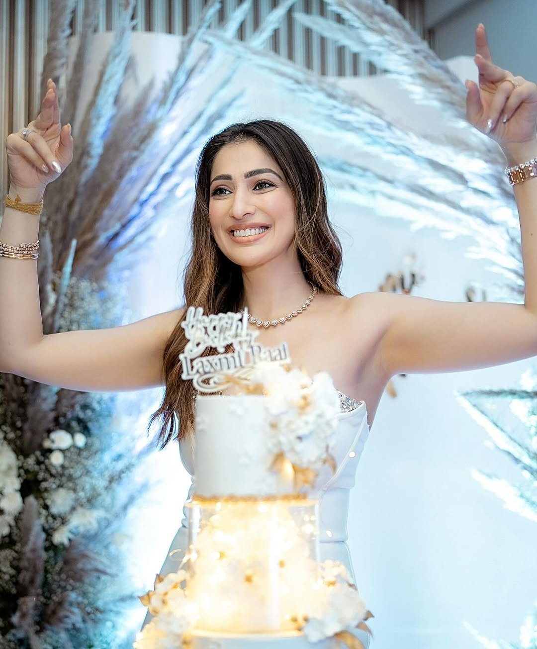 Birthday celebration outfit showcases Lakshmi's festive fashion sensibilities