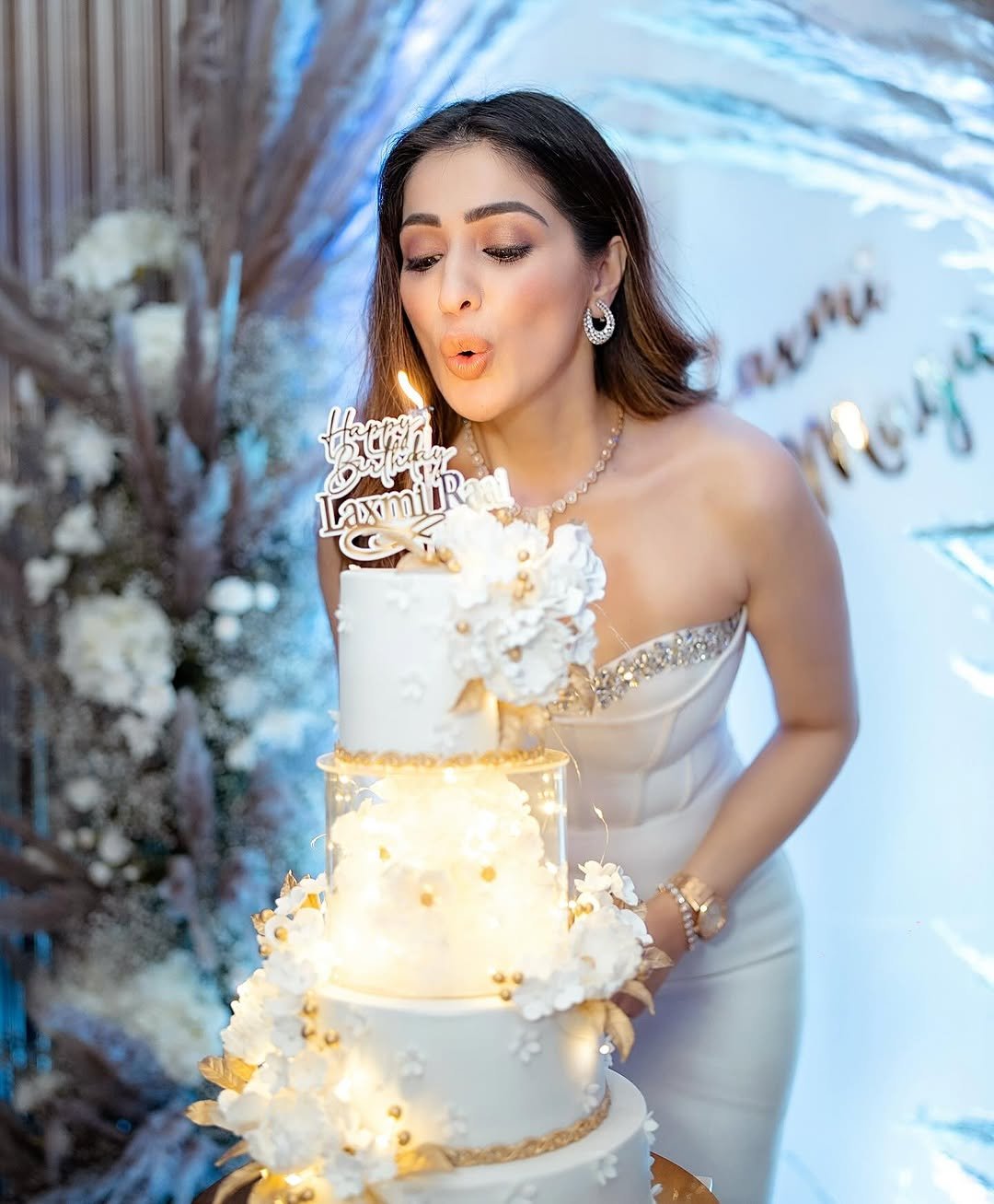 Party-ready styling reflects Lakshmi's special occasion fashion choices