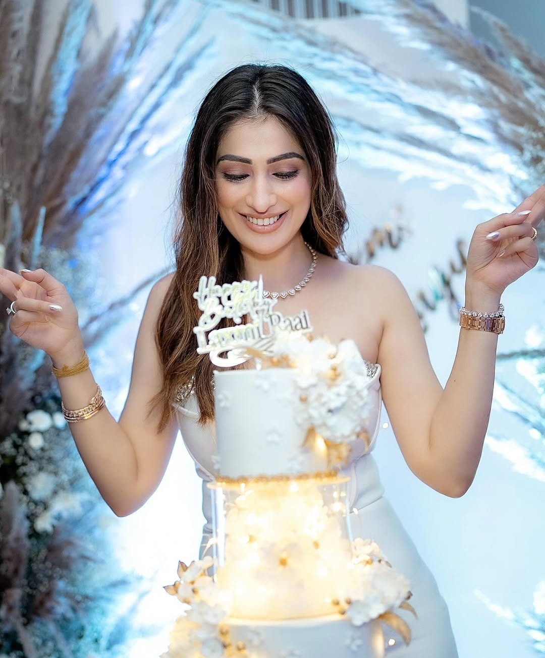 Party-ready styling reflects Lakshmi's special occasion fashion choices