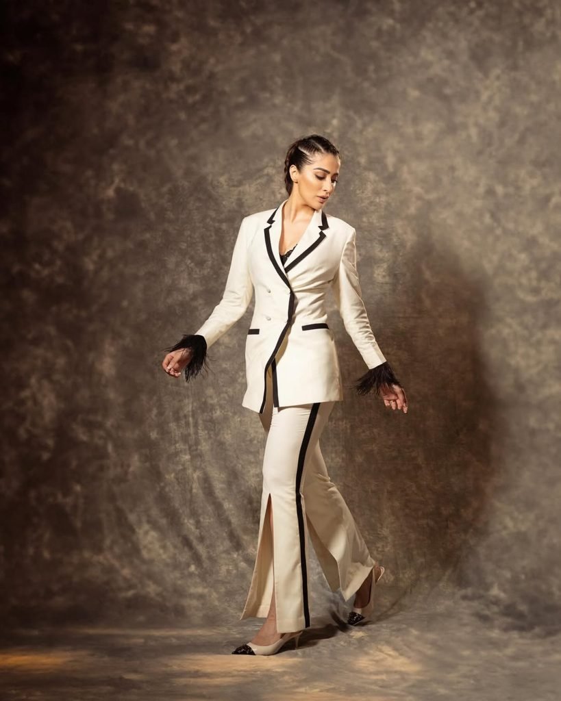 Elegant white ensemble showcases Lakshmi's refined taste in fashion