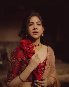 Madonna Sebastian embodies bridal beauty in red ensemble with statement gold jewelry