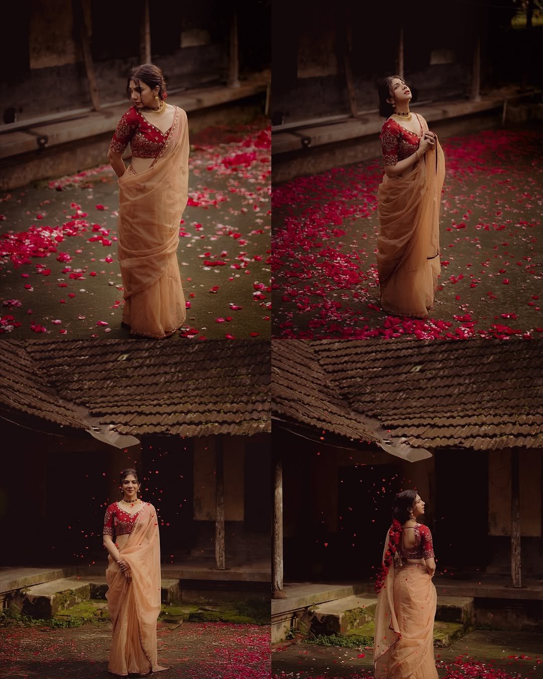 Madonna Sebastian in traditional red bridal attire with statement gold jewelry (18)