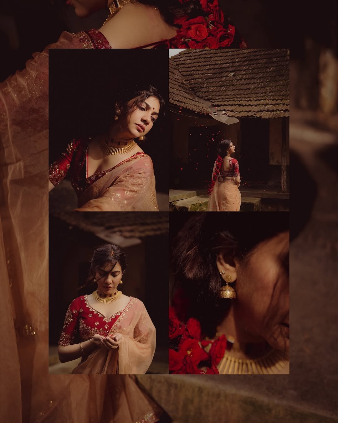 Madonna Sebastian in traditional red bridal attire with statement gold jewelry (19)