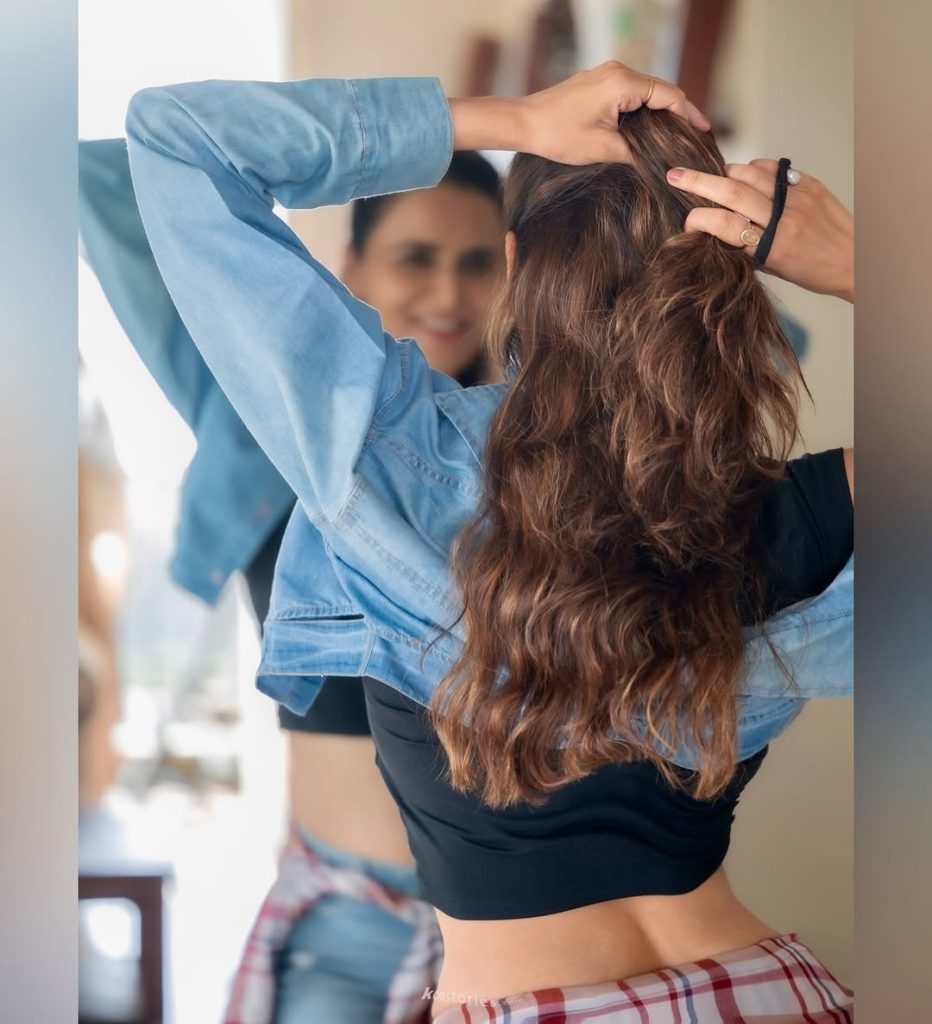 Trendy shorts ensemble demonstrates Meenakshi Dixit's style evolution