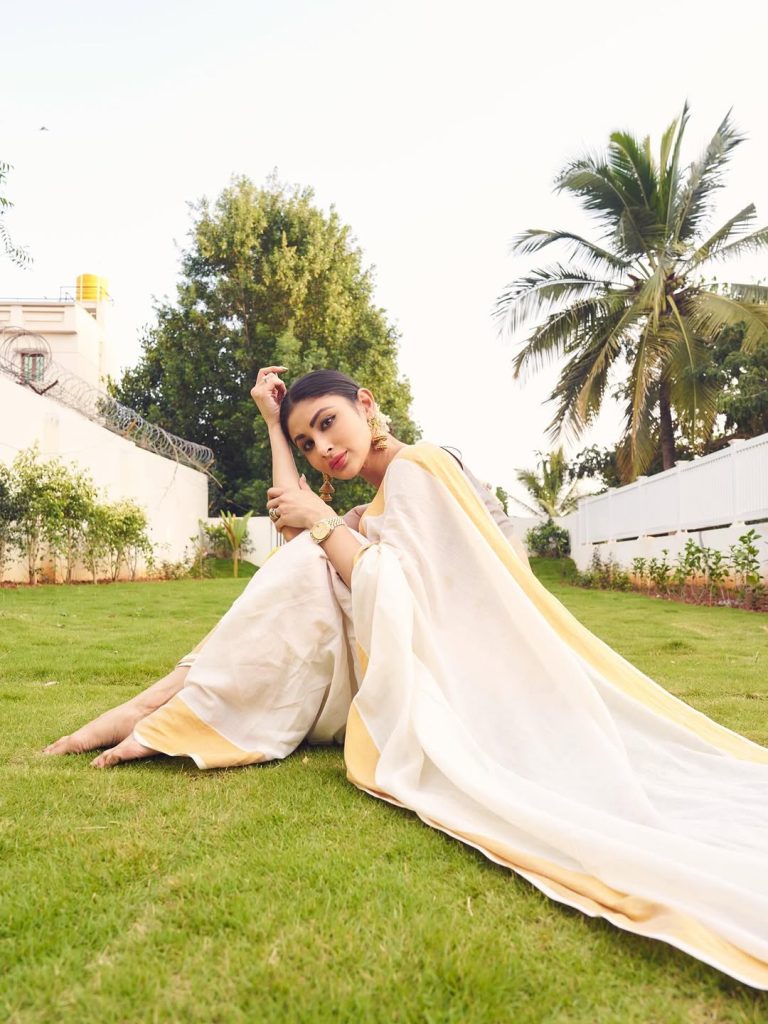 Pure white saree creates ethereal elegance in Mouni Roy's traditional portrait