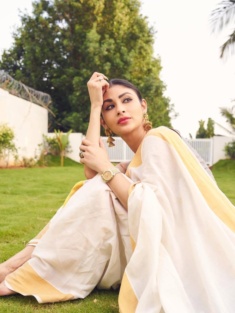 Mouni Roy embodies cultural grace in pristine white saree ensemble