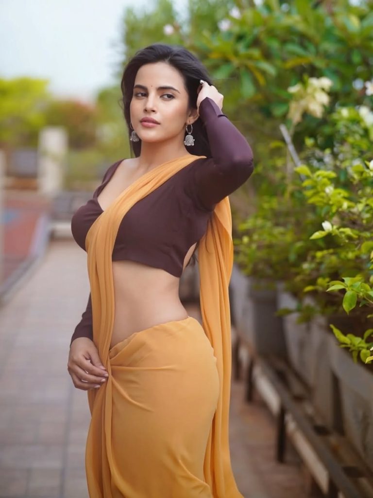 Pratiba Chaudhary embodies elegance in yellow saree with complementary brown blouse