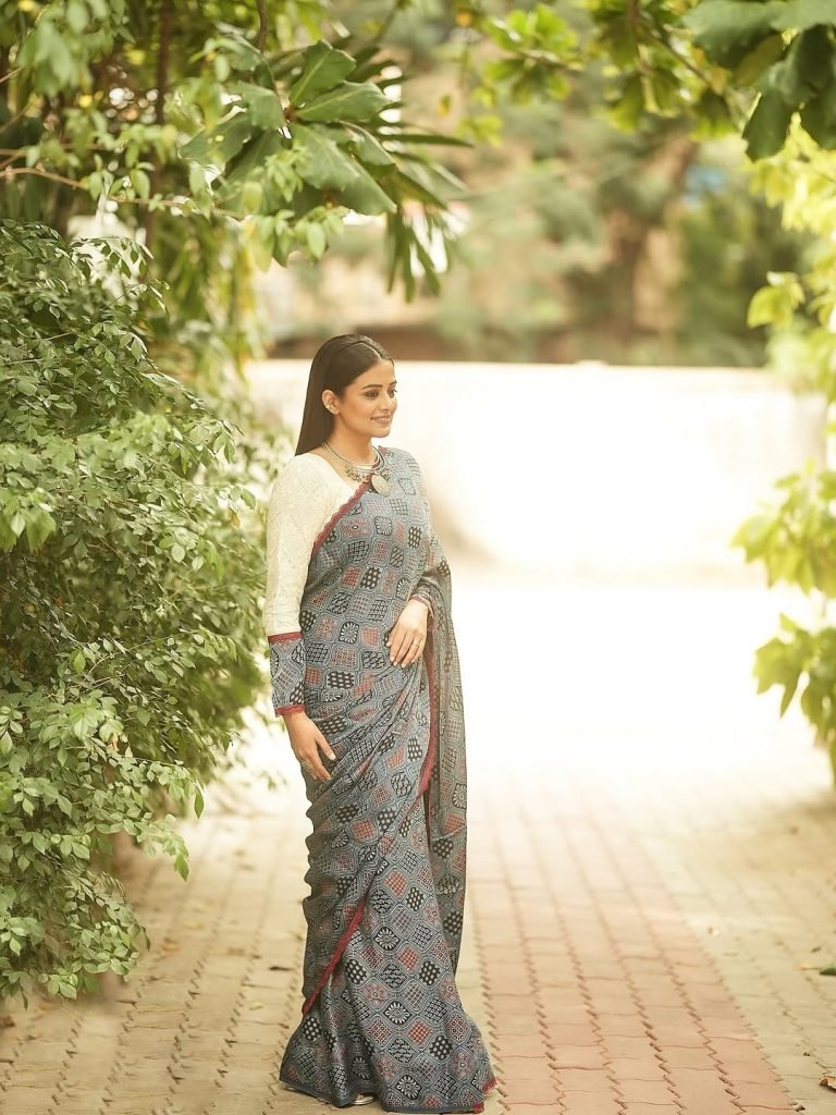 Elegant saree draping demonstrates Priyamani's cultural appreciation
