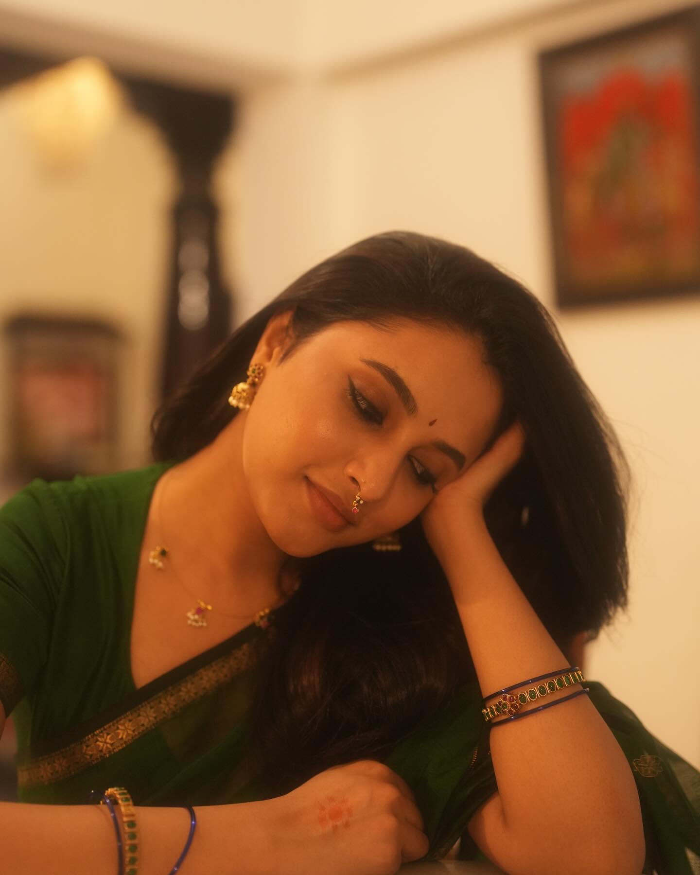 Beautiful green traditional attire enhances Priyanka Mohan's graceful movements