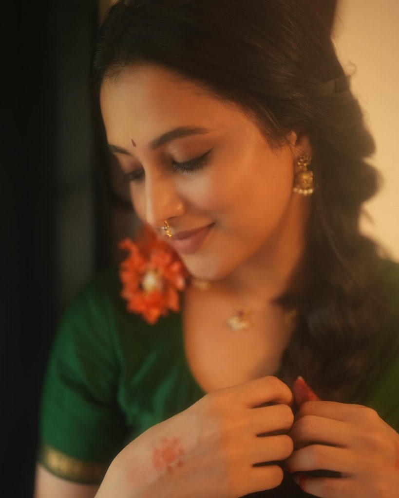 Natural green tones create serene backdrop for Priyanka Mohan's portrait