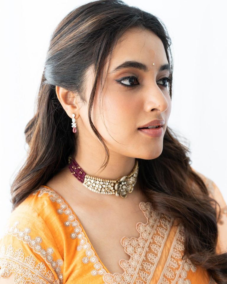 Priyanka Mohan's gorgeous styling features intricate orange fabric patterns