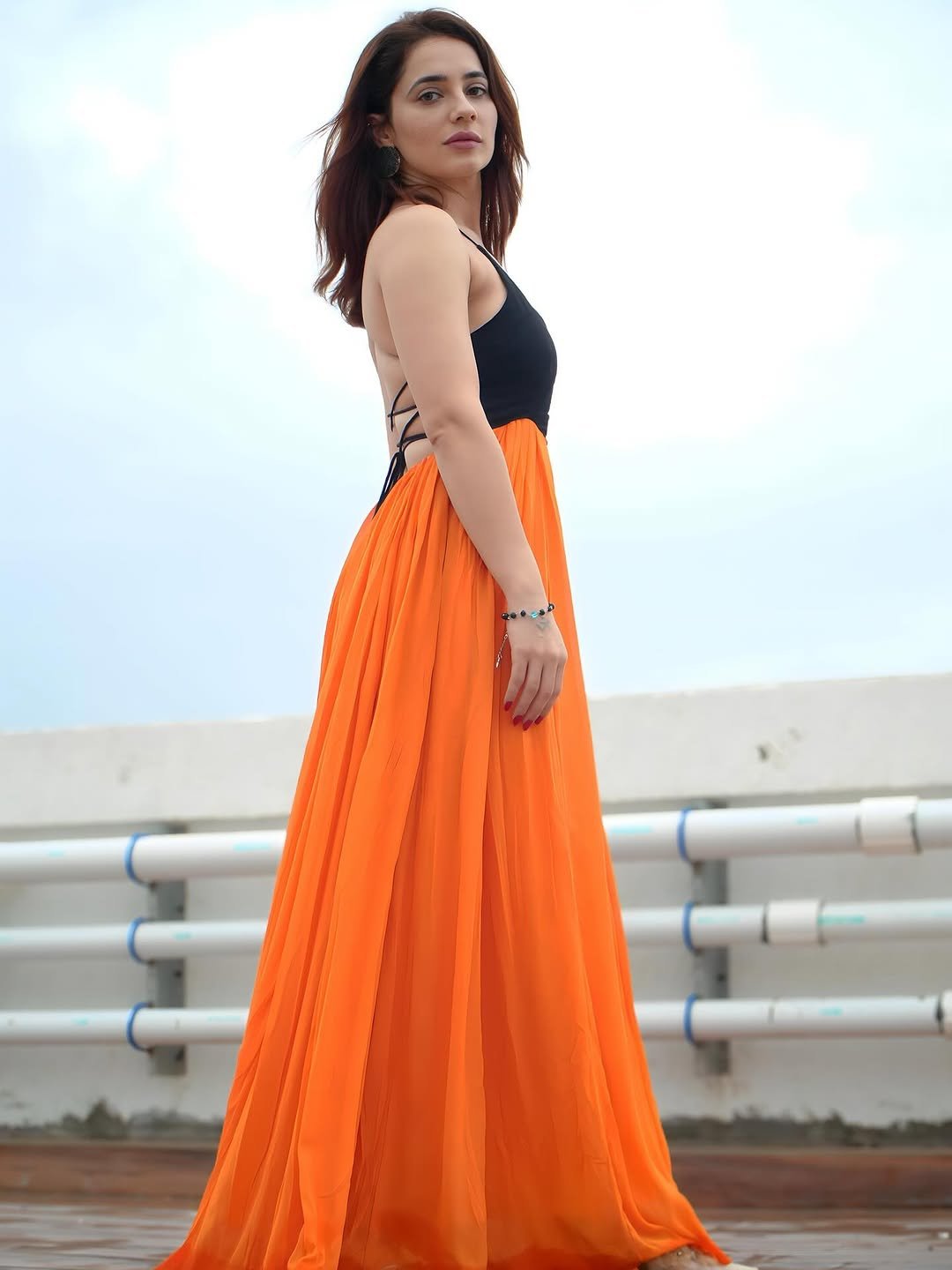 Priyanka Rewri’s Glamorous Look in Black & Orange Dress (11)